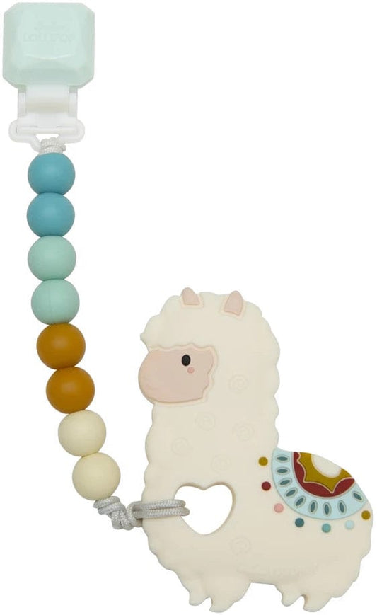 Loulou Lollipop Silicone Teether with Gem Clip - Llama