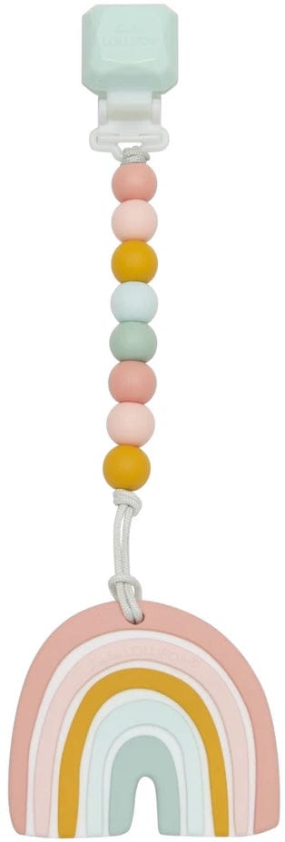 Loulou Lollipop Silicone Teether with Gem Clip - Pastel Rainbow - RBPSTLSETG