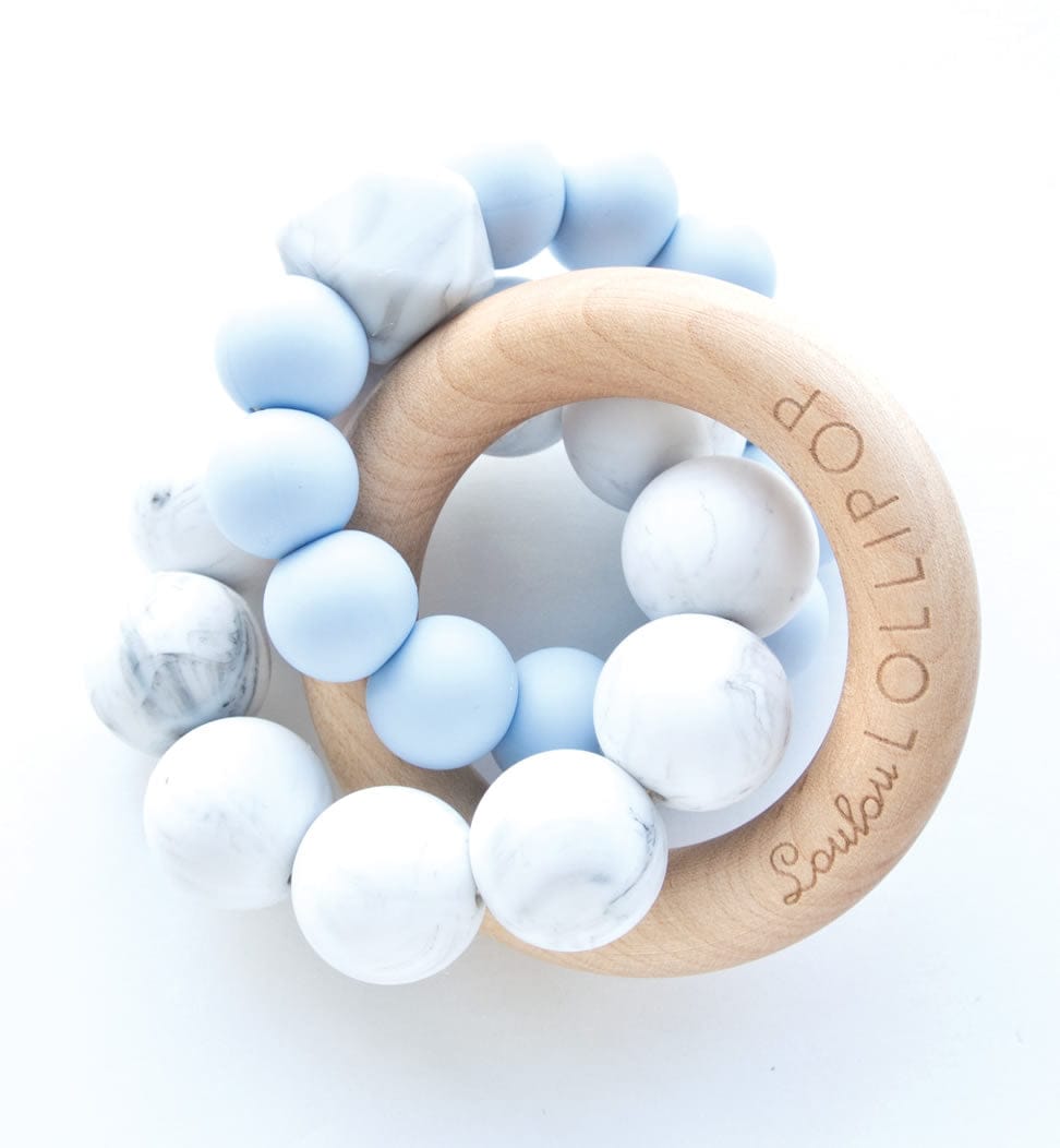 Loulou Lollipop Trinity Wood + Silicone Teether - Baby Blue - TRINITY-BABYBLUE
