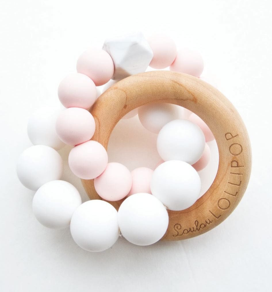 Loulou Lollipop Trinity Wood + Silicone Teether - Rose Quartz - TRINITY-ROSEQUARTZ