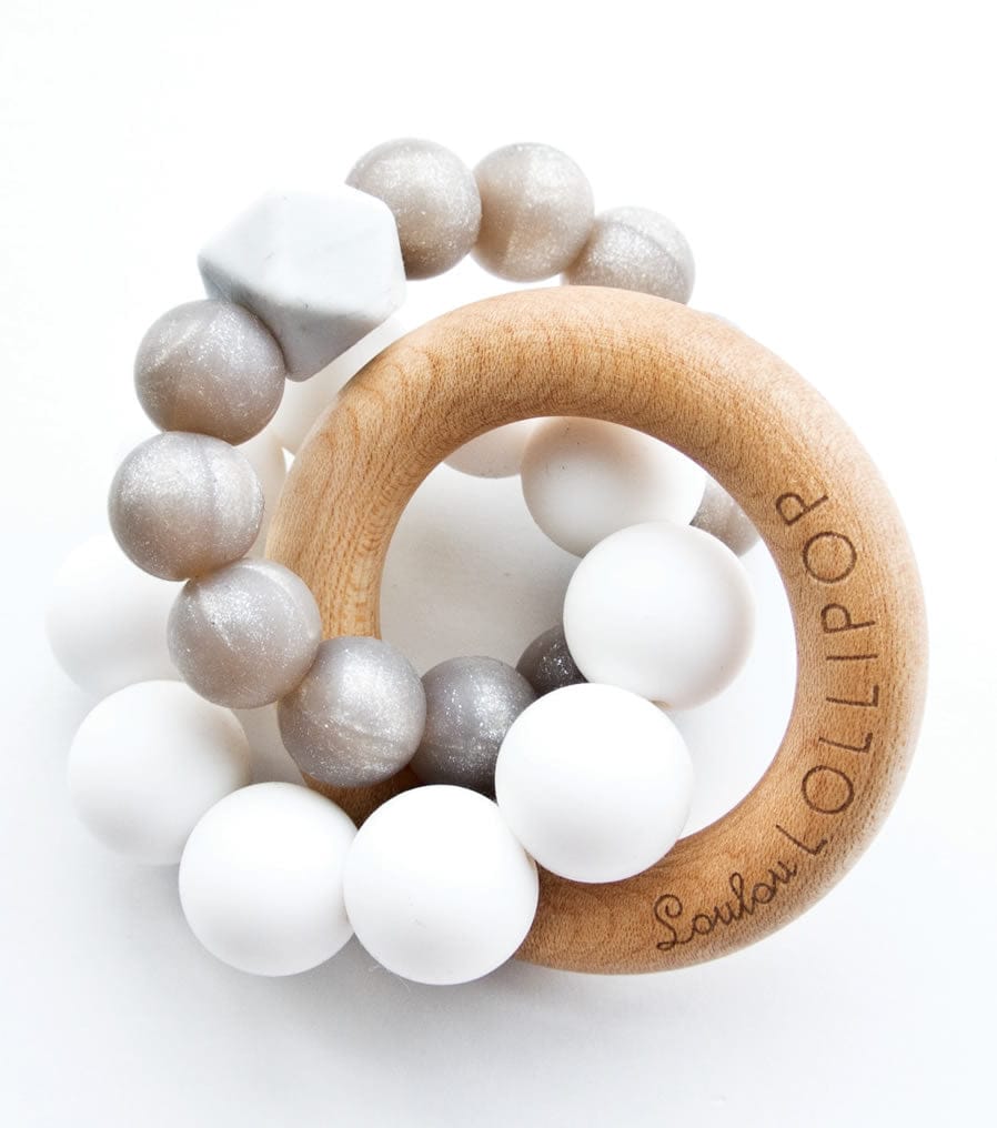 Loulou Lollipop Trinity Wood + Silicone Teether - Smoky Quartz - TRINSQ