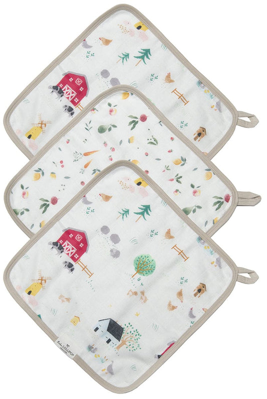 Loulou Lollipop Washcloth 3-Piece Set - Farm Animals - WASHFMANM