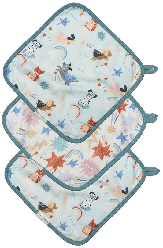 Loulou Lollipop Washcloth 3-Piece Set - Superhero Dog