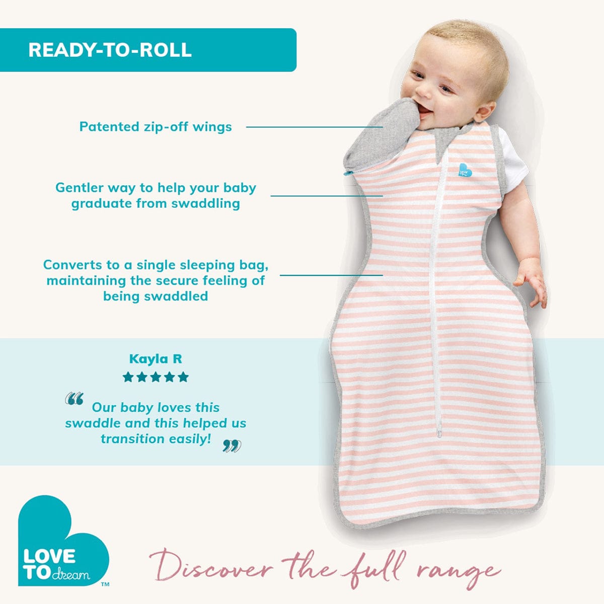 Love To Dream Swaddle UP Designer Collection Hip Harness Quilted Cotton 2.5 TOG, Medium - Happy Hats White - L24-29-263-WHT-M