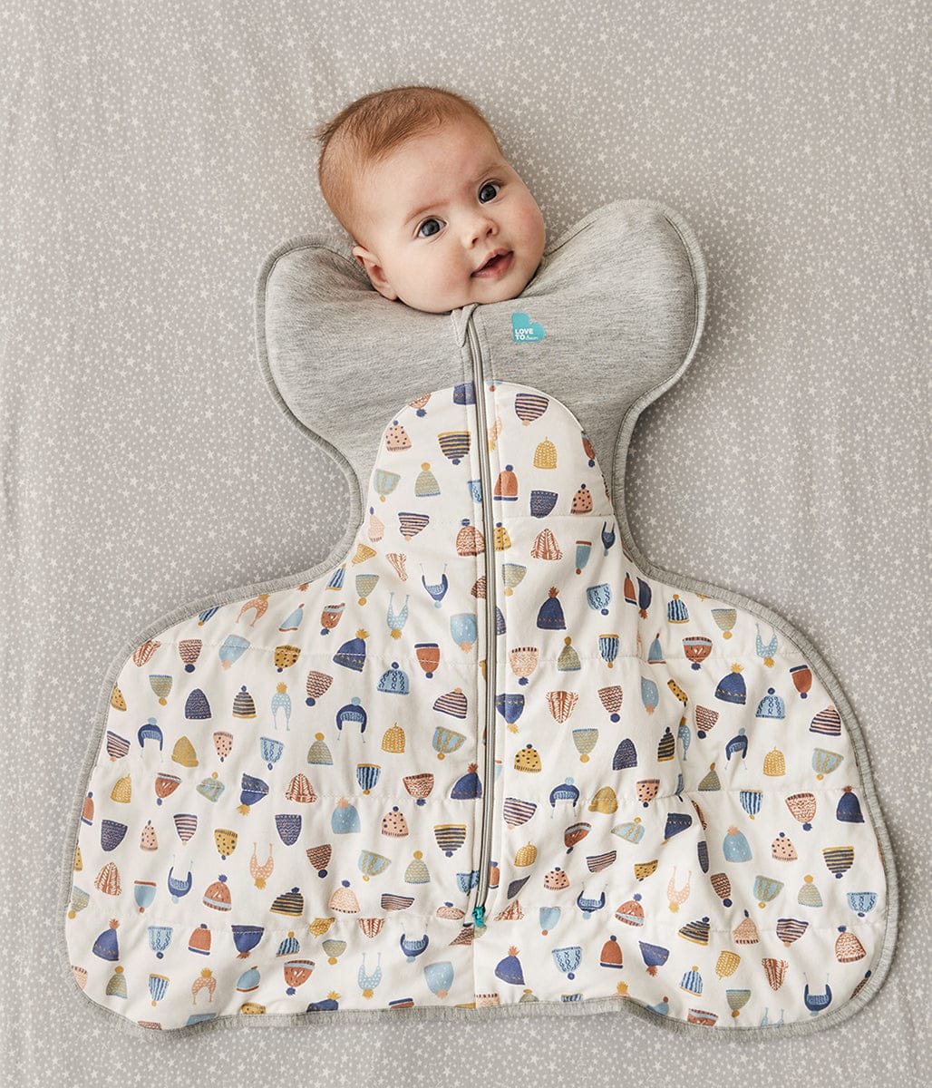 Love To Dream Swaddle UP Designer Collection Hip Harness Quilted Cotton 2.5 TOG, Small - Happy Hats White - L24-29-263-WHT-S