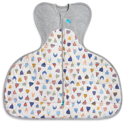 Love To Dream Swaddle UP Designer Collection Hip Harness Quilted Cotton 2.5 TOG, Small - Happy Hats White - L24-29-263-WHT-S