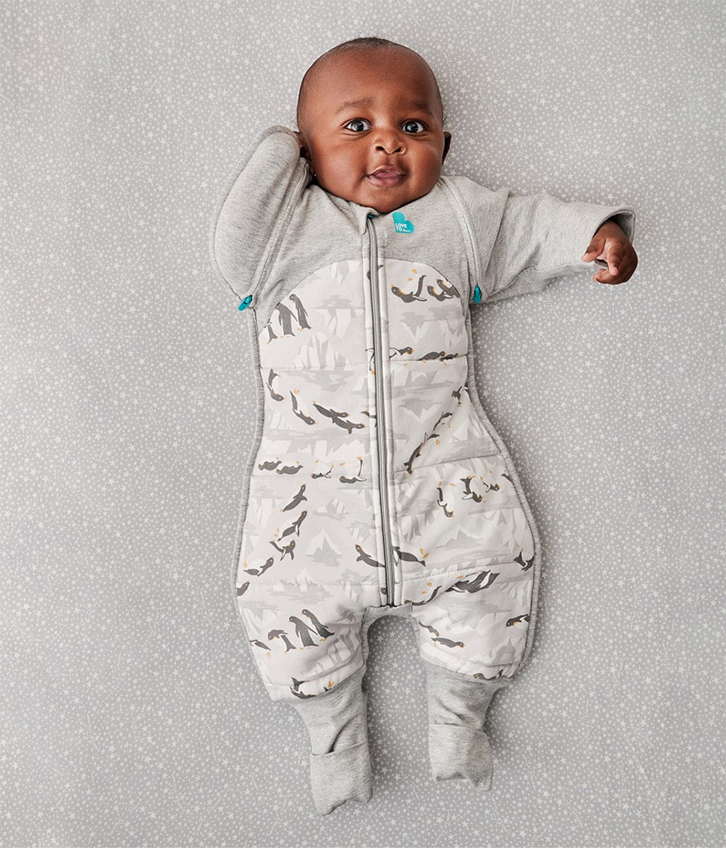 Love To Dream Swaddle UP Transition Suit Quilted Cotton 3.5 TOG, Large - Penguin Parade Grey - L25-28-269-GRY-L