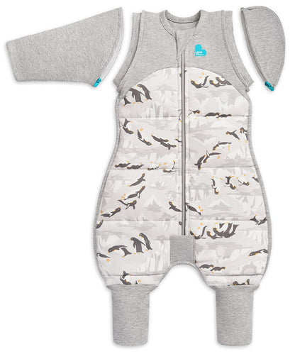 Love To Dream Swaddle UP Transition Suit Quilted Cotton 3.5 TOG, Large - Penguin Parade Grey - L25-28-269-GRY-L