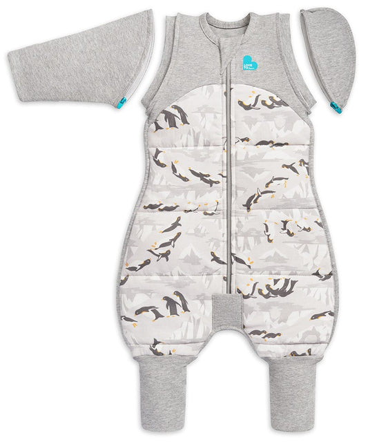 Love To Dream Swaddle UP Transition Suit Quilted Cotton 3.5 TOG, Large - Penguin Parade Grey - L25-28-269-GRY-L