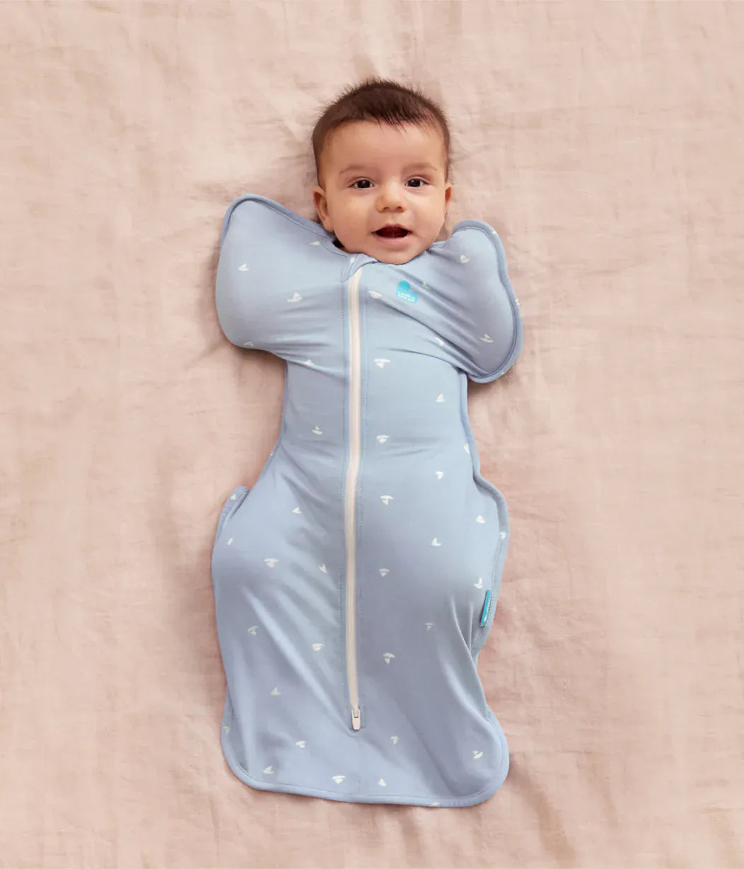 Love To Dream Swaddle UP Vicscose from Bamboo 1.0 TOG, Newborn - Mist Blue Boats - L10-09-350-MST-NB