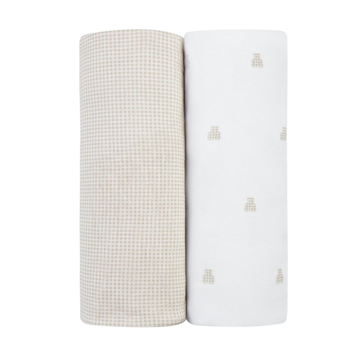 Ely's & Co. 2 Pack Changing Pad Covers - Gingham Bear Collection - Tan