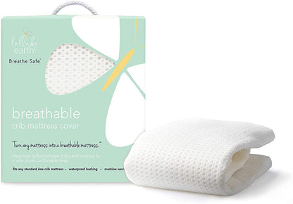 Lullaby Earth Breathe Safe Air Waterproof Crib Mattress Pad - BRZ-WHT