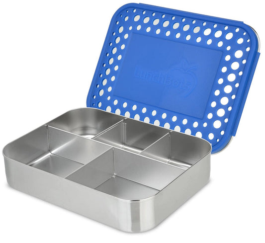 LunchBots Large Cinco Bento 5 Compartment Lunch Box - Blue Dots - LB-CINCOB-BLUE-DOTS