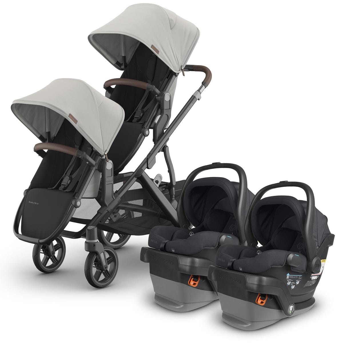 UPPAbaby Vista V3 Twin Stroller with RumbleSeat V3 + Mesa V2 Travel System Bundle - Savannah / Jake - TWIN-V3-TRVL-MESA-V2-0303-VSO-NA-SAV