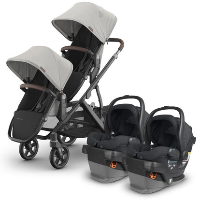 UPPAbaby Vista V3 Twin Stroller with RumbleSeat V3 + Mesa V2 Travel System Bundle - Savannah / Jake - TWIN-V3-TRVL-MESA-V2-0303-VSO-NA-SAV