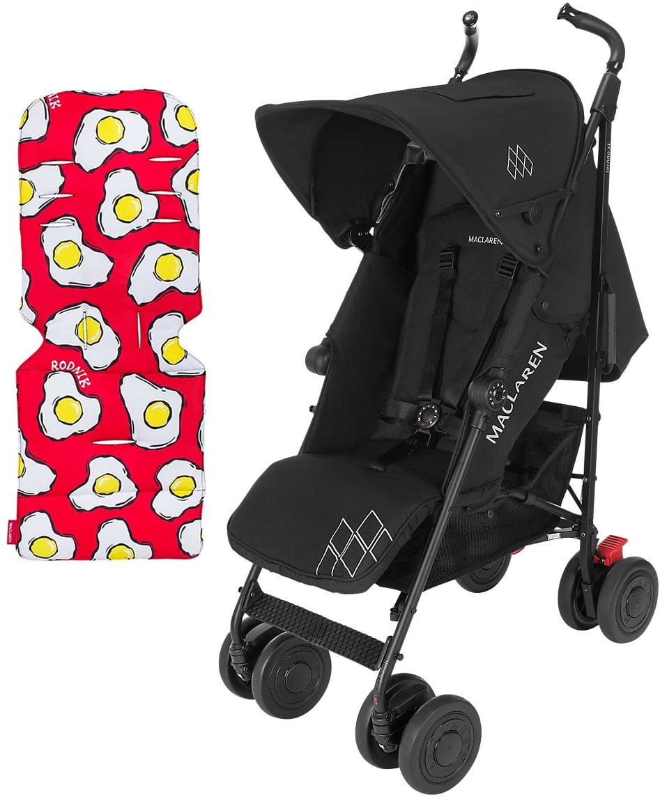 Maclaren 2016/2017 Techno XT Stroller - Black/Black (+ Seat Liner in Fried Eggs)