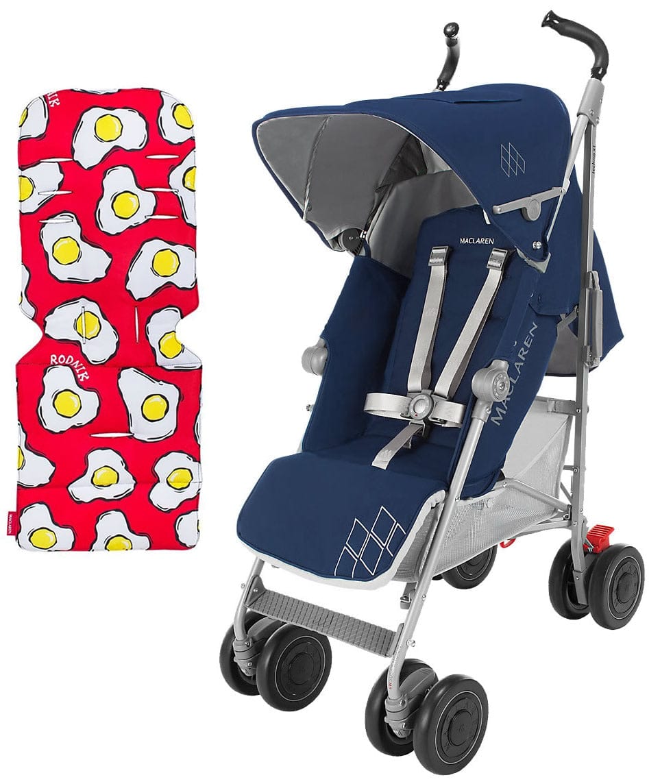 Maclaren 2016/2017 Techno XT Stroller - Medieval Blue/Silver (+ Seat Liner in Fried Eggs)