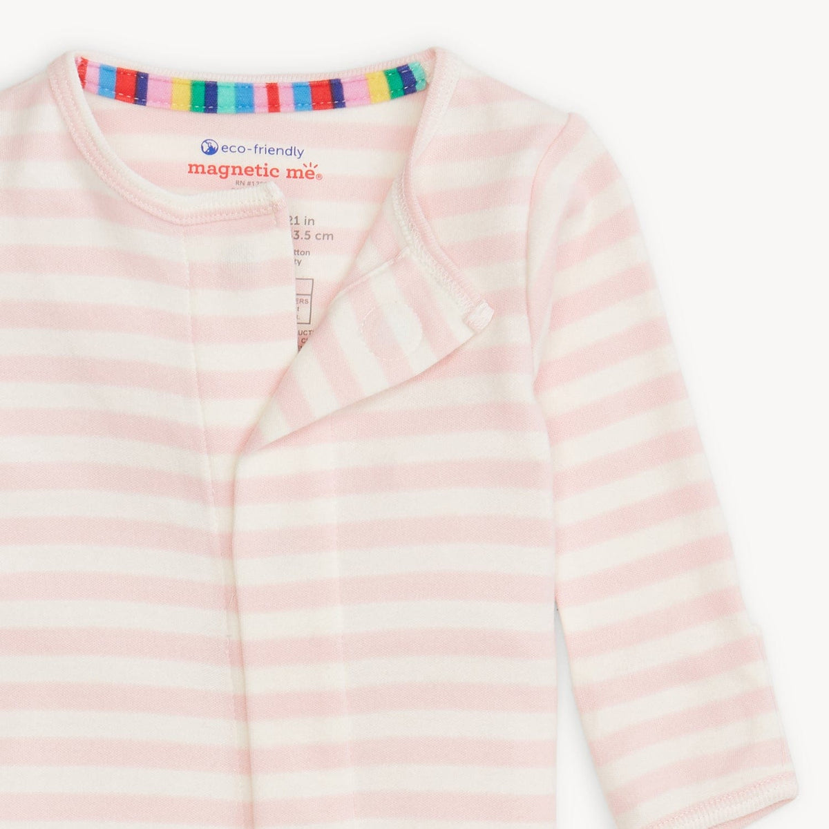 Magnetic Me Organic Cotton Magnetic Footie - Pink Stripe, 0-3M - Image 2