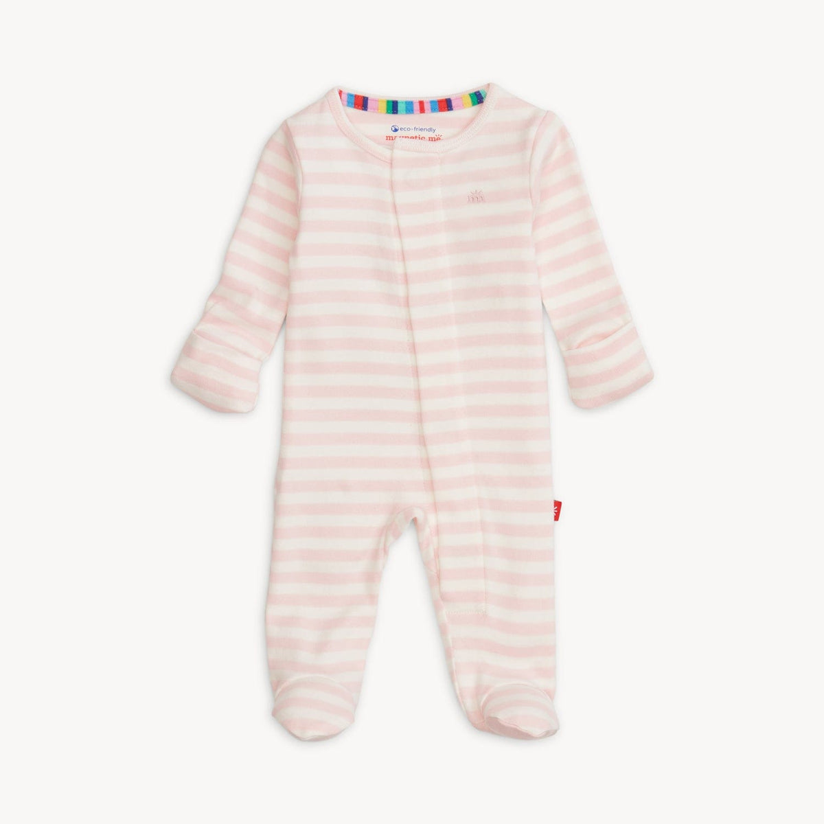 Magnetic Me Organic Cotton Magnetic Footie - Pink Stripe, 0-3M - Image 3