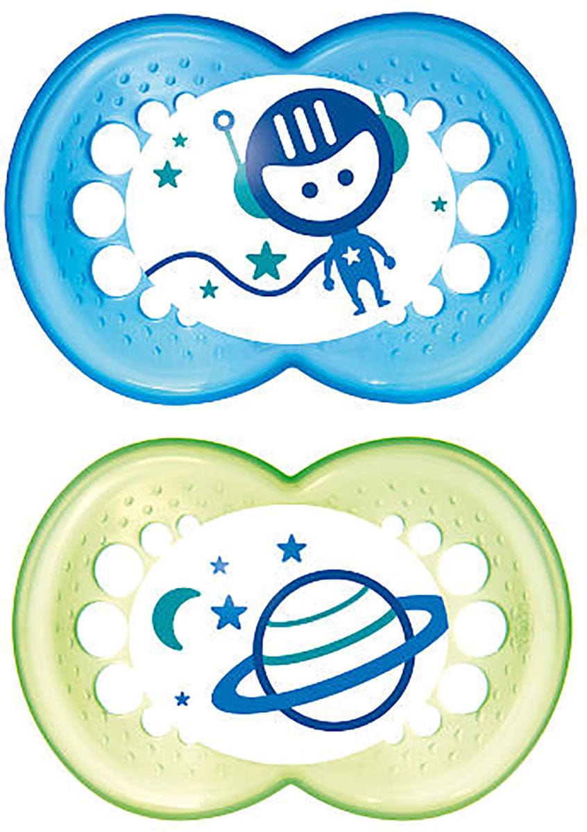 MAM Baby Night Glow in the Dark 6m+ Pacifiers 2 Pack - Blue/Green - 2644-024-4-1-BLU-GRN
