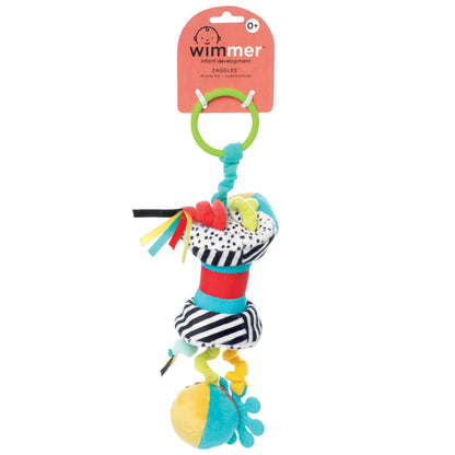 Manhattan Toy Wimmer Zaggles infant activity toy with high contrast patterns and hanging ribbons
