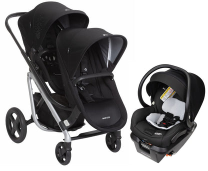 Maxi-Cosi Lila Double Stroller + Mico XP Max Travel System Bundle - Nomad Black / Essential Black - CV324ETK-CV328ETK-IC387FNA