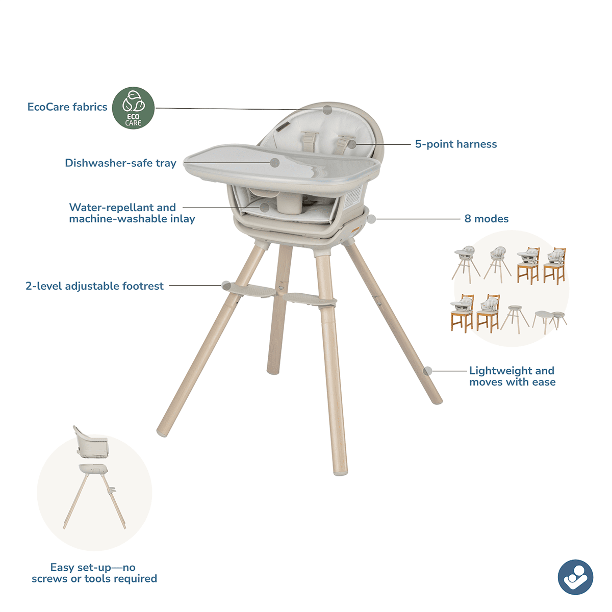 Maxi-Cosi Moa 8-in-1 High Chair - Classic Oat - HC272HCOA