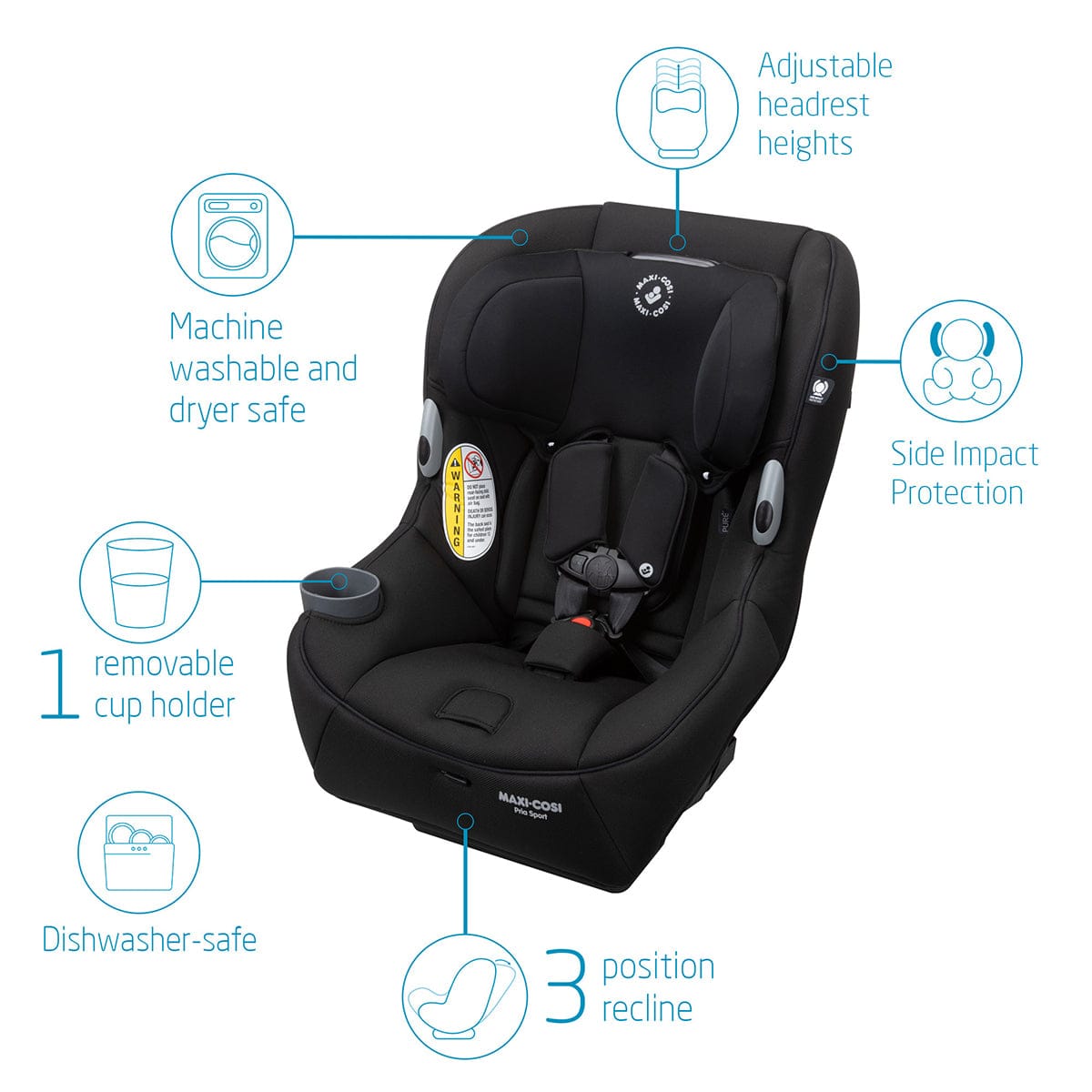 Maxi-Cosi Pria Sport 2-in-1 Convertible Car Seat - Midnight Black (PureCosi) - CC312FZA