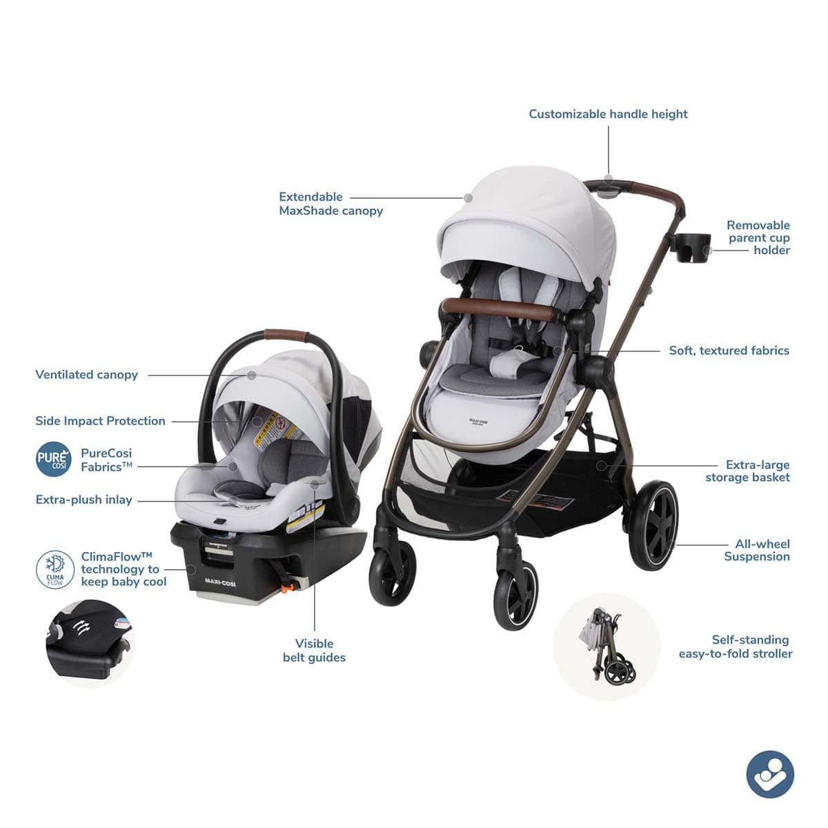 Maxi-Cosi Zelia 2 Luxe+ Travel System - Arctic Frost – Albee Baby