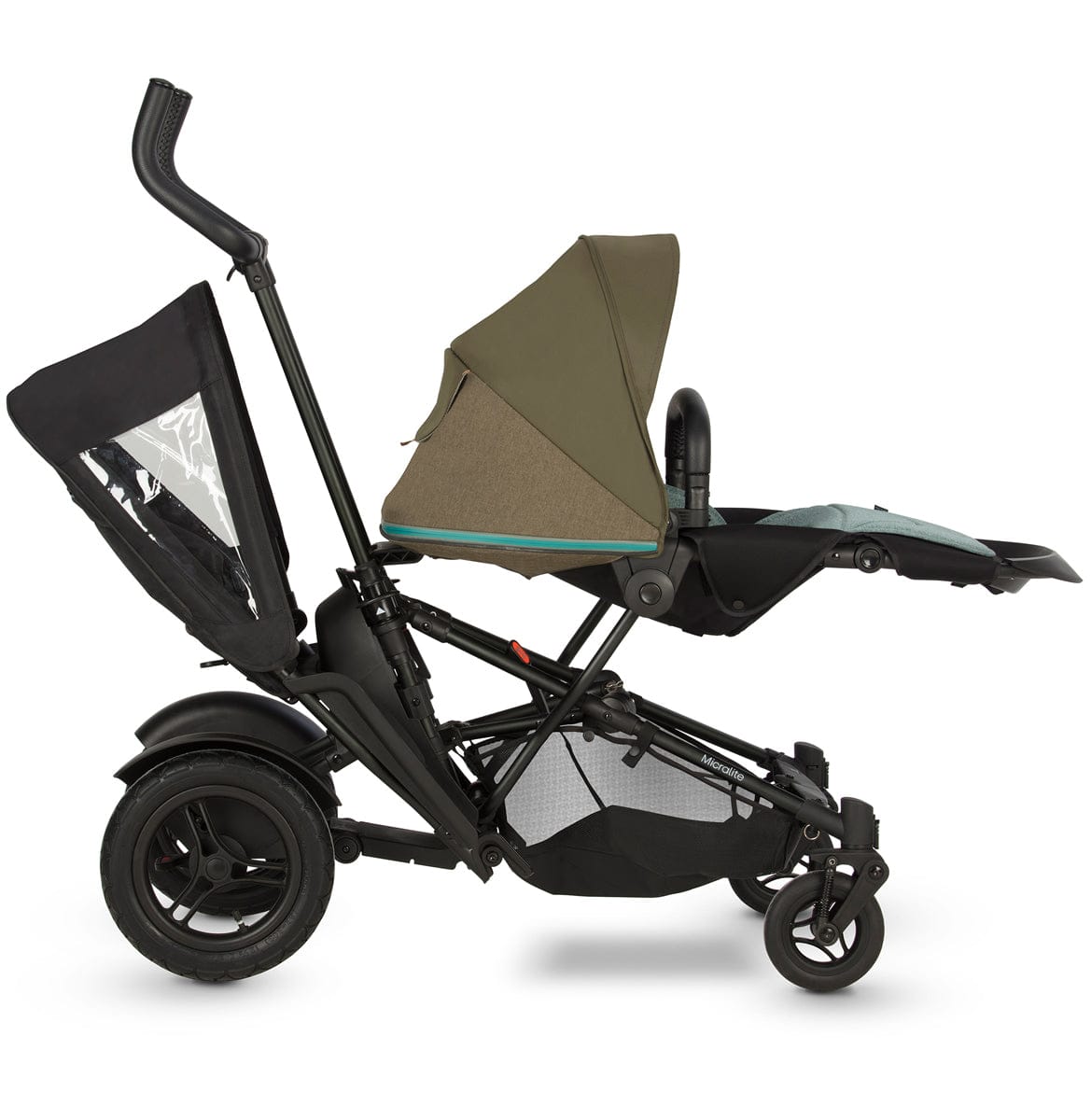Micralite TwoFold Double Stroller + Bassinet - Evergreen - ML211-EGUS