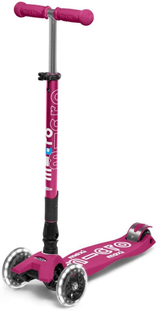 Micro Kickboard Maxi Deluxe Foldable LED Scooter - Berry Red - MMD095