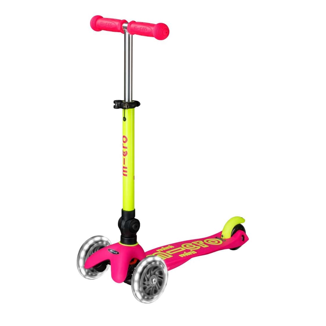 Micro Kickboard Micro Mini Foldable LED Scooter (2-5 Years) - Neon Flamingo Pink / Yellow - MMD243