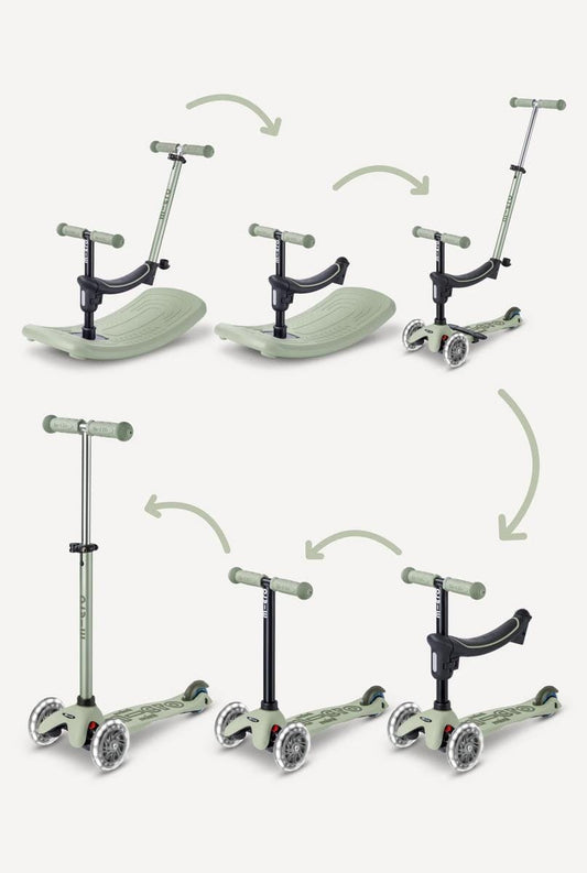Micro Kickboard Mini Deluxe Rock & Go LED Scooter - Olive Sage - MMD385