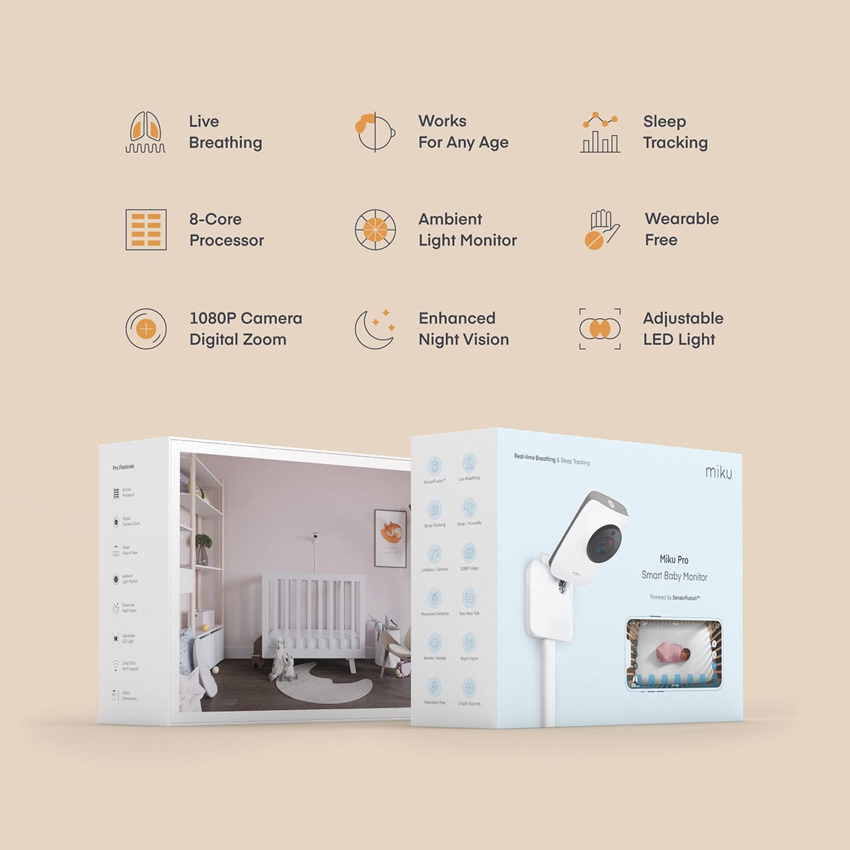 Miku Pro Smart Baby Monitor with Wall Mount Kit - mp-101a1ca