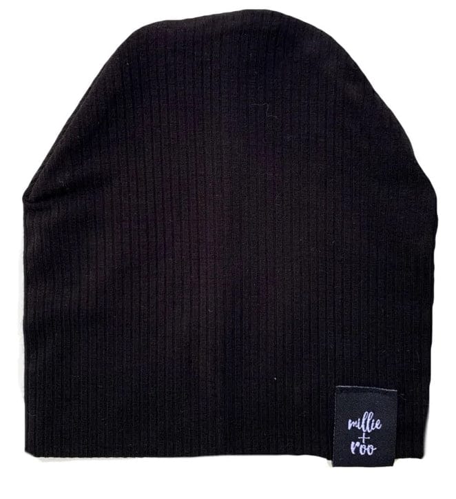 millie+roo Rib Beanie - Black, Medium (18M-4Y) - MR-B-SBR-M