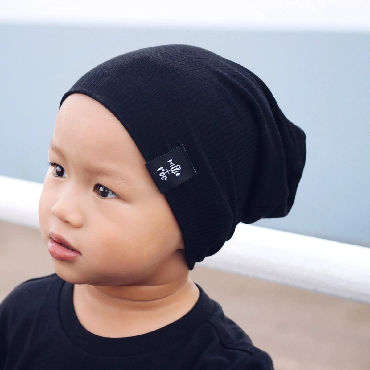 millie+roo Rib Beanie - Black, Medium (18M-4Y) - MR-B-SBR-M