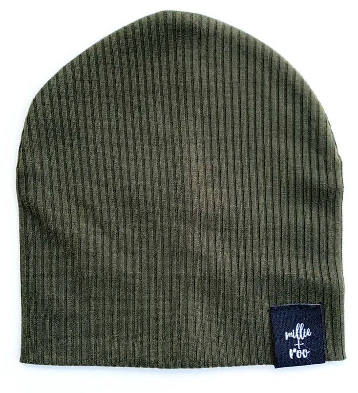 millie+roo Rib Beanie - Olive, Medium (18M-4Y) - MR-B-OR-M