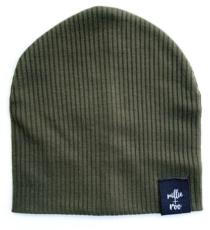 millie+roo Rib Beanie - Olive, Medium (18M-4Y) - MR-B-OR-M