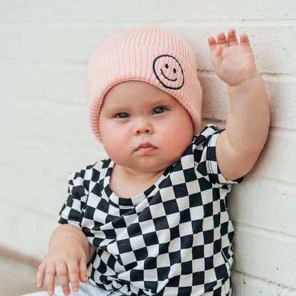 millie+roo Smile Rib Knit Beanie - Rose (0-1Y) - SM-B-R