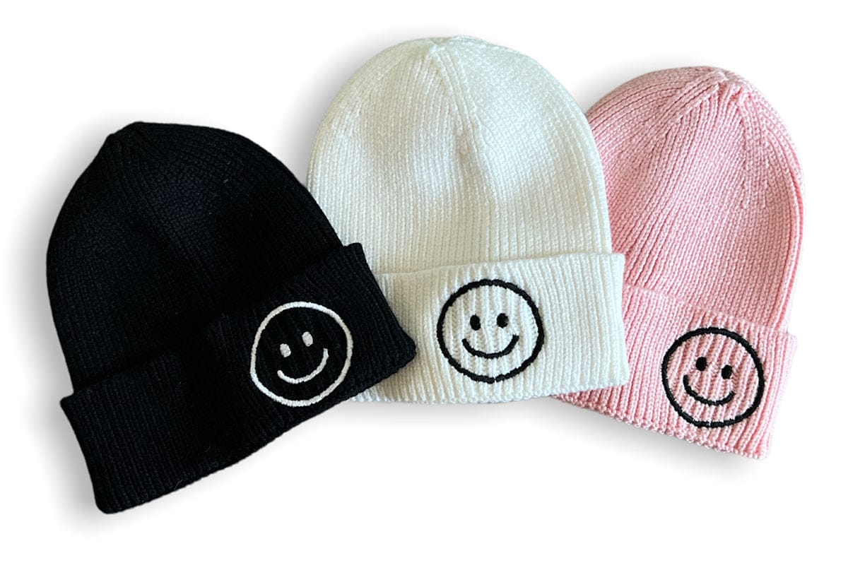 millie+roo Smile Rib Knit Beanie - White (0-1Y) - SM-B-W