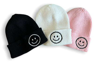 millie+roo Smile Rib Knit Beanie - White (0-1Y) - SM-B-W