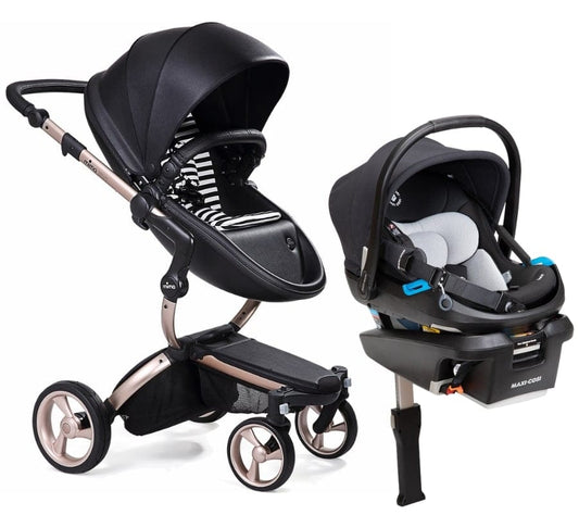 Mima Xari 4G + Maxi Cosi Coral XP Travel System Bundle - Rose Gold - Black / Black & White / Essential Black - TRVL-A116-03-BLK-BW-IC313FNA