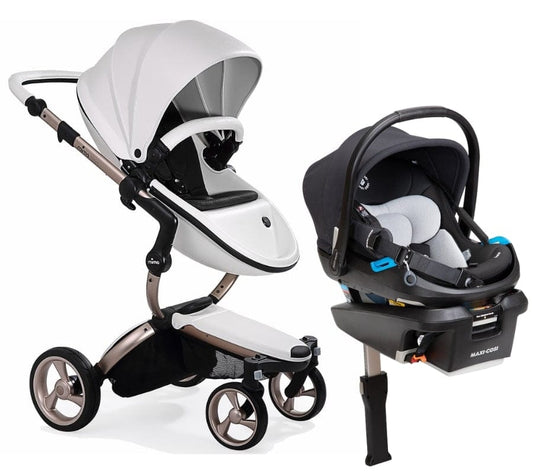 Mima Xari 4G + Maxi Cosi Coral XP Travel System Bundle - Rose Gold - Snow White / Black / Essential Black - TRVL-A116-03-SW-BLK-IC313FNA