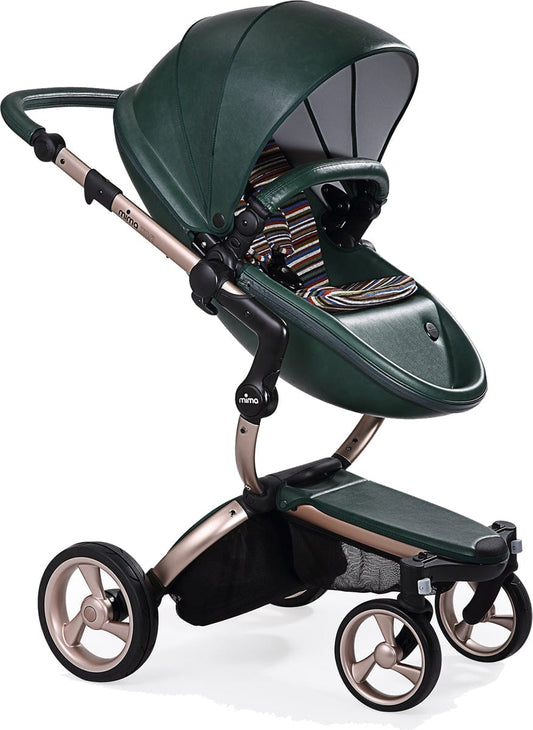 Mima 2019 Xari Complete Stroller, Rose Gold - British Green / Autumn Stripes - A112-03-RGBGAS