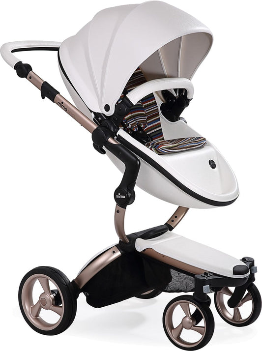 Mima 2019 Xari Complete Stroller, Rose Gold - Snow White / Autumn Stripes - A112-03-RGSWAS