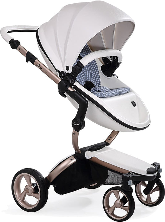 Mima 2019 Xari Complete Stroller, Rose Gold - Snow White / Retro Blue - A112-03-RGSWRB