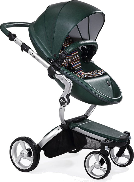 Mima Xari Complete Stroller, Silver - British Green / Autumn Stripes - A112-01-SBGAS