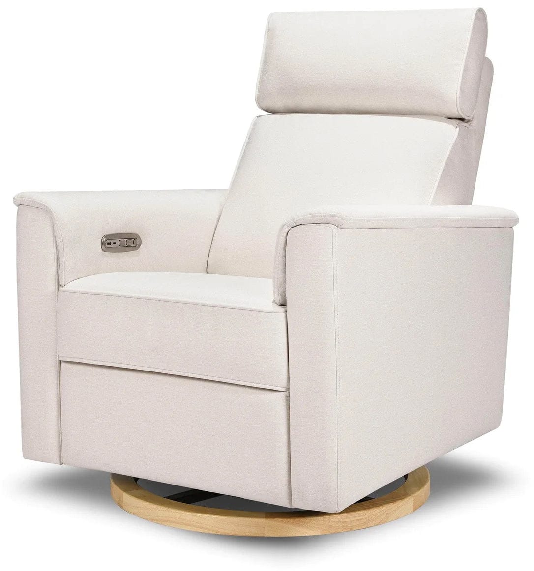 Monogram by Namesake Willa Plus Electric Glider Recliner w/ Electric Headrest - Performance Cream Eco-Weave w/Light Wood Base - B17186PCMEWLB