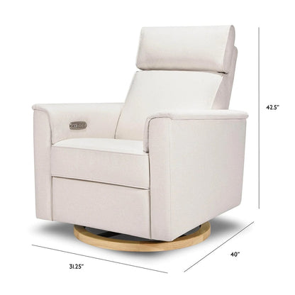 Monogram by Namesake Willa Plus Electric Glider Recliner w/ Electric Headrest - Performance Cream Eco-Weave w/Light Wood Base - B17186PCMEWLB