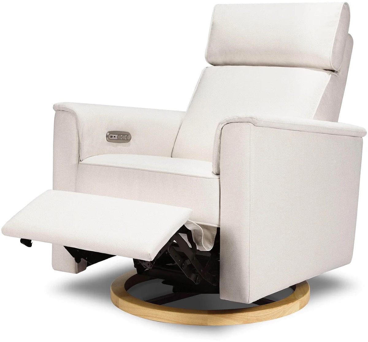 Monogram by Namesake Willa Plus Electric Glider Recliner w/ Electric Headrest - Performance Cream Eco-Weave w/Light Wood Base - B17186PCMEWLB